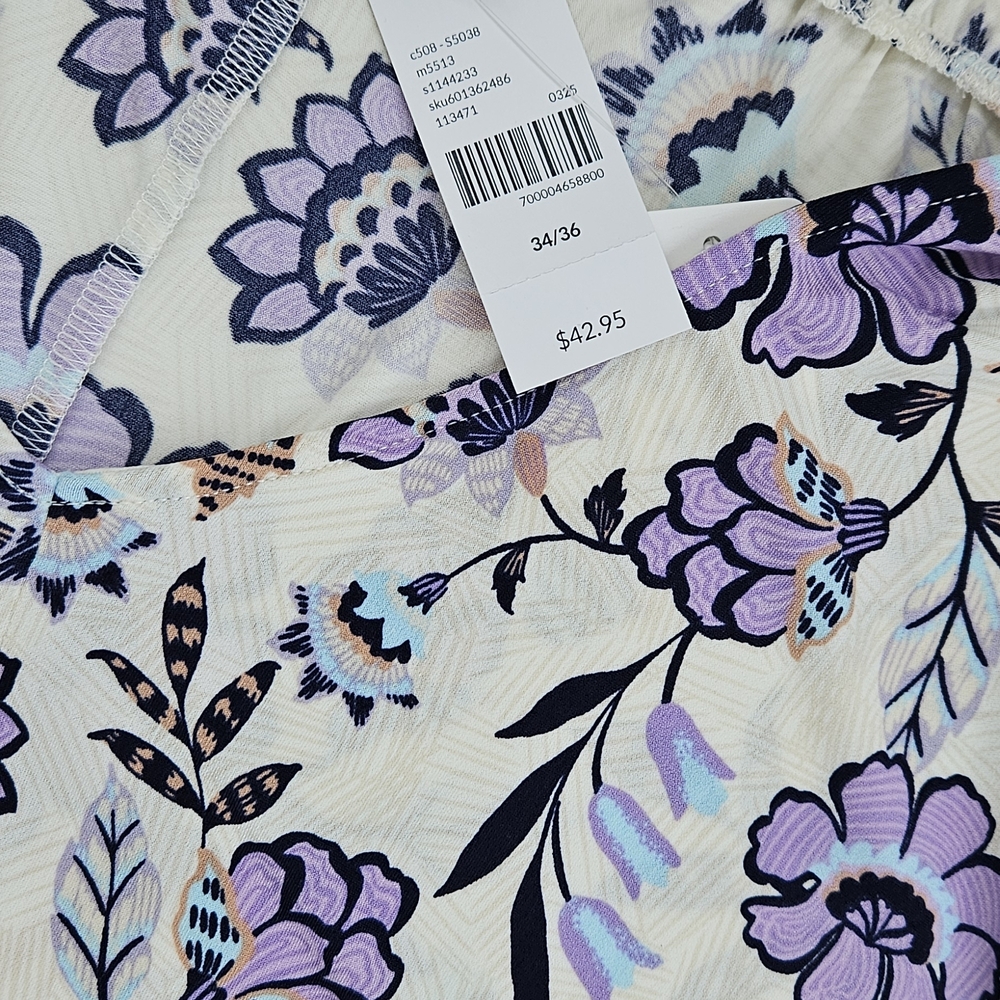 Lane Bryant Floral Blouse Cream Purple Ruffle Sleeve V-Neck Plus Size NWT, 34/36 - Picture 9 of 14